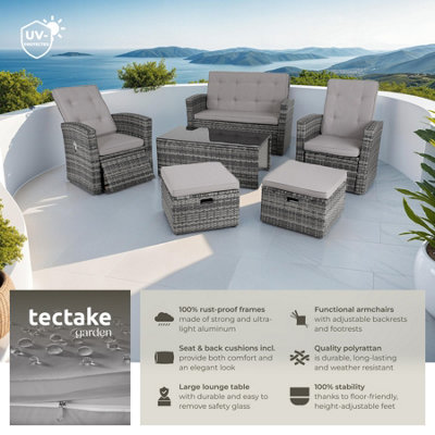 tectake Rattan garden furniture set Bari 6 Seats 1 Table