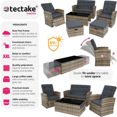 tectake Rattan garden furniture set Bari - 6 Seats 1 Table - garden table and chairs bistro set - nature