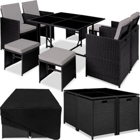 tectake Rattan garden furniture set Bilbao - 8 Seats 1 Table - garden tables and chairs garden furniture set - black/grey