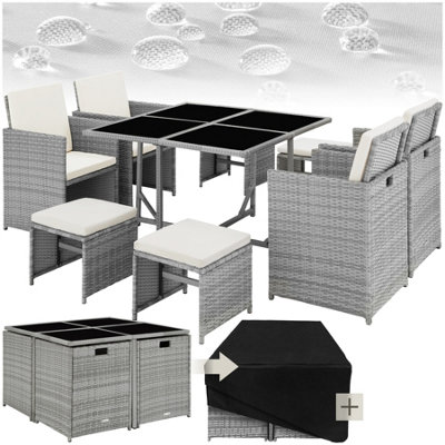 tectake Rattan garden furniture set Bilbao 8 Seats 1 Table garden tables and chairs garden