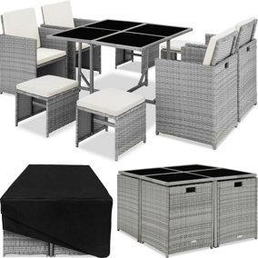 tectake Rattan garden furniture set Bilbao - 8 Seats 1 Table - garden tables and chairs garden furniture set - light grey