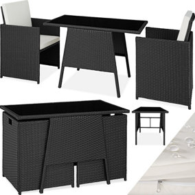 tectake Rattan garden furniture set Lausanne (2 chairs & 1 table) - garden tables and chairs garden furniture set - black