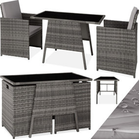 tectake Rattan garden furniture set Lausanne (2 chairs & 1 table) - garden tables and chairs garden furniture set - grey