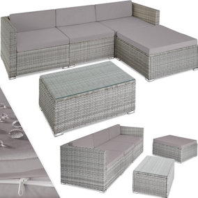 tectake Rattan garden furniture set lounge Florence - garden sofa garden corner sofa - light grey/dark grey