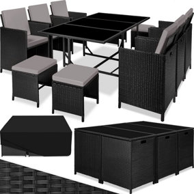 tectake Rattan garden furniture set Malaga - 8 seats 1 table - garden tables and chairs garden furniture set - black/grey