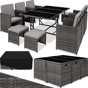 tectake Rattan garden furniture set Malaga - 8 seats 1 table - garden tables and chairs garden furniture set - grey