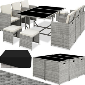 tectake Rattan garden furniture set Malaga - 8 seats 1 table - garden tables and chairs garden furniture set - light grey