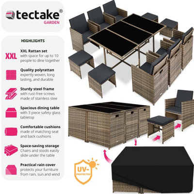 tectake Rattan garden furniture set Malaga - 8 seats 1 table - garden tables and chairs garden furniture set - nature