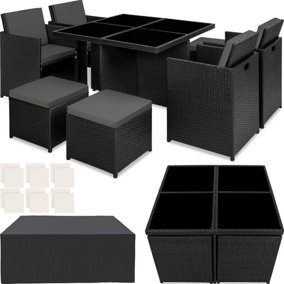 tectake Rattan garden furniture set Manhattan - 8 seats 1 table - garden tables and chairs garden furniture set - black