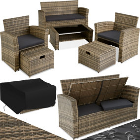tectake Rattan garden furniture set Modena - 4 seats & 1 table - garden sofa garden sofa set - nature
