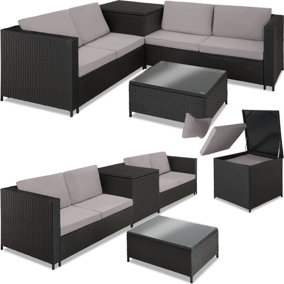 tectake Rattan Garden Furniture Set Siena - 4 seats 1 Table 1 Chest - garden sofa garden corner sofa - black/grey