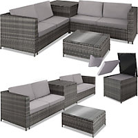 tectake Rattan Garden Furniture Set Siena - 4 seats 1 Table 1 Chest - garden sofa garden corner sofa - grey/light grey
