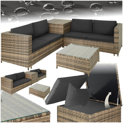 tectake Rattan Garden Furniture Set Siena 4 seats 1 Table 1 Chest garden sofa garden corner