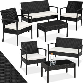 tectake Rattan garden furniture set Sparta - 4 seat 1 table - garden tables and chairs garden furniture set - black