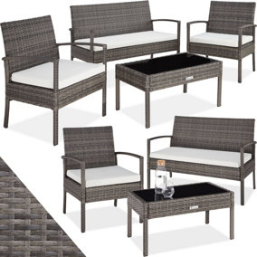 tectake Rattan garden furniture set Sparta - 4 seat 1 table - garden tables and chairs garden furniture set - grey