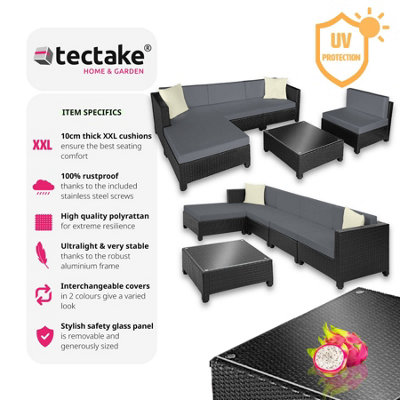 tectake Rattan garden furniture set with aluminium frame - garden sofa rattan sofa - black