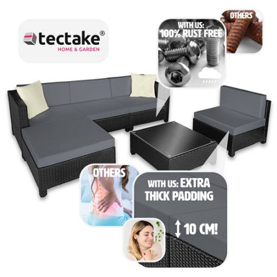 tectake Rattan garden furniture set with aluminium frame - garden sofa rattan sofa - black