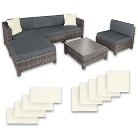 tectake Rattan garden furniture set with aluminium frame - garden sofa rattan sofa - grey