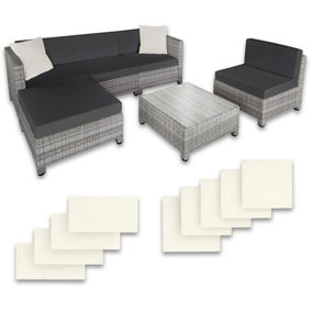 tectake Rattan garden furniture set with aluminium frame - garden sofa rattan sofa - light grey