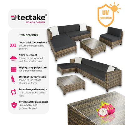 tectake Rattan garden furniture set with aluminium frame - garden sofa rattan sofa - nature