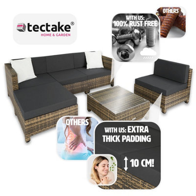 tectake Rattan garden furniture set with aluminium frame - garden sofa rattan sofa - nature