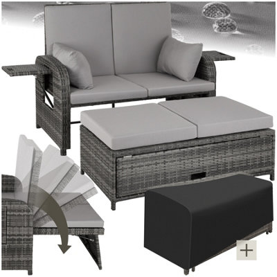 tectake Rattan garden set Crete 2 Seats 1 Stool 2 seater sofa