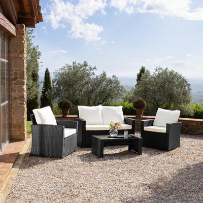 tectake Rattan garden set Lucca 4 Seats 1 Table garden sofa rattan sofa black cream DIY at B Q