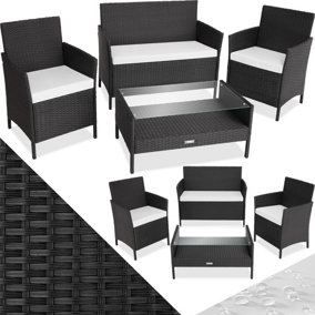 tectake Rattan garden set Madeira - 4 Seats 1 Table - garden tables and chairs garden furniture set - black