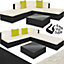tectake Rattan garden set Paris - 5 Seats 1 Table - garden sofa garden corner sofa - black