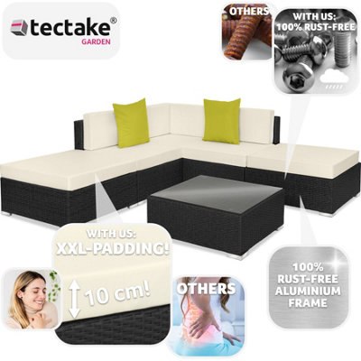 tectake Rattan garden set Paris - 5 Seats 1 Table - garden sofa garden corner sofa - black