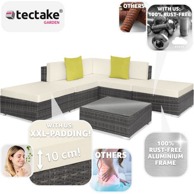 tectake Rattan garden set Paris - 5 Seats 1 Table - garden sofa garden corner sofa - grey