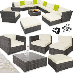 tectake Rattan garden sofa set Las Vegas - 11 Seats 1 Table - garden sofa garden corner sofa - grey