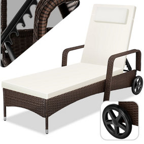 tectake Rattan garden sun lounger - 6 step backrest - reclining sun lounger garden lounge chair - black/brown