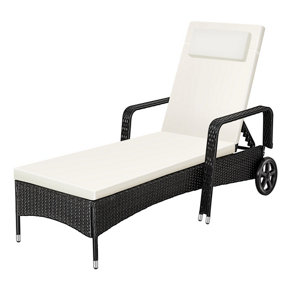 tectake Rattan garden sun lounger - 6 step backrest - reclining sun lounger garden lounge chair - black