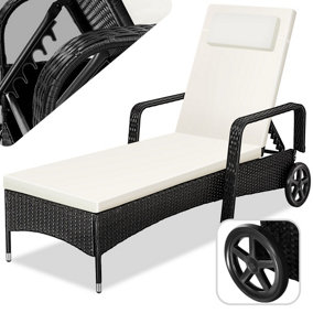 tectake Rattan garden sun lounger - 6 step backrest - reclining sun lounger garden lounge chair - black