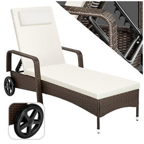 tectake Rattan garden sun lounger - 6 step backrest - reclining sun lounger garden lounge chair - brown/beige