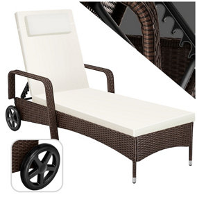 tectake Rattan garden sun lounger - 6 step backrest - reclining sun lounger garden lounge chair - mixed brown