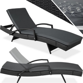 tectake Rattan garden sun lounger Océane - 5 step backrest - reclining sun lounger garden lounge chair - black