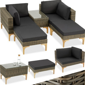 tectake Rattan Lounge Set Bellaria - 2 Chairs 2 Stools 1 Side table - Rattan lounge garden lounge - nature