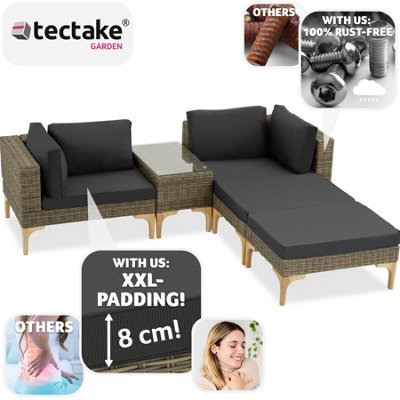 tectake Rattan Lounge Set Bellaria - 2 Chairs 2 Stools 1 Side table - Rattan lounge garden lounge - nature