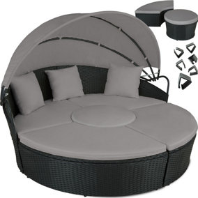 tectake Rattan sun lounger island Santorini - garden lounge chair sun chair - black/grey