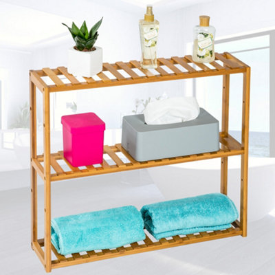 tectake Standing bathroom shelf - 3 tiers in bamboo - bath shelf bamboo shelf - brown