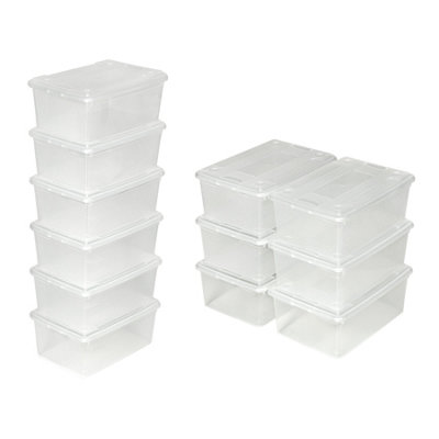 tectake Storage boxes 12-piece set 33x23x12cm - plastic storage box storage box with lid - transparent