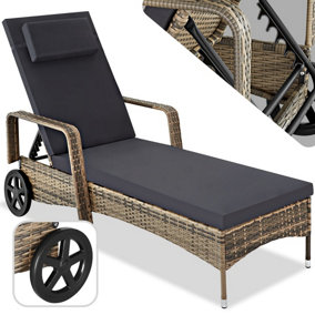tectake Sun lounger Cassis rattan aluminium - reclining sun lounger garden lounge chair - nature