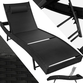tectake Sun lounger Delphine rattan - reclining sun lounger garden lounge chair - black