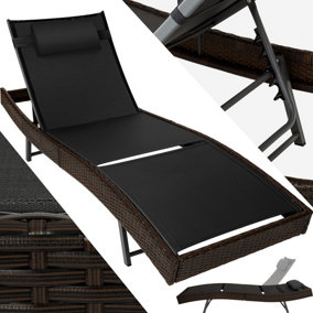 tectake Sun lounger Delphine rattan - reclining sun lounger garden lounge chair - brown