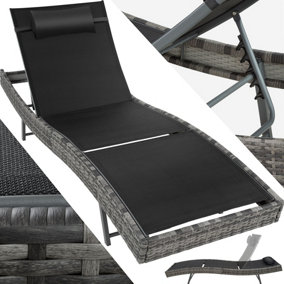 tectake Sun lounger Delphine rattan - reclining sun lounger garden lounge chair - dark grey
