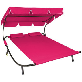 tectake Sun lounger double - double sun lounger sun lounge bed - pink