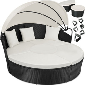 tectake Sun lounger island - Rattan & aluminium - garden lounge chair sun chair - black