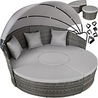 tectake Sun lounger island - Rattan & aluminium - garden lounge chair sun chair - grey